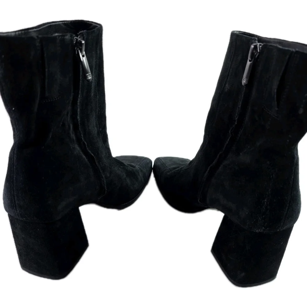 Sam Edelman Mayla Block Heel Squared Toe Seude Ankle Boot Zip Black Size 9M